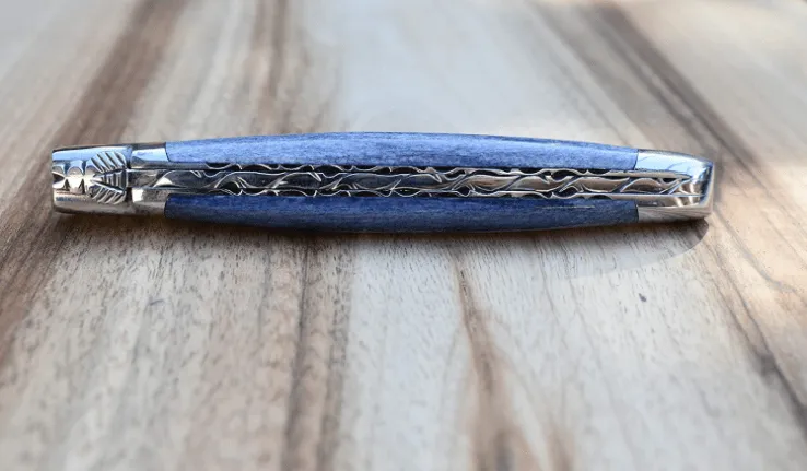 Laguiole en Aubrac Handmade Luxury Plates Multipurpose Knife with Blue Camel Bone Handle, 4.7-in