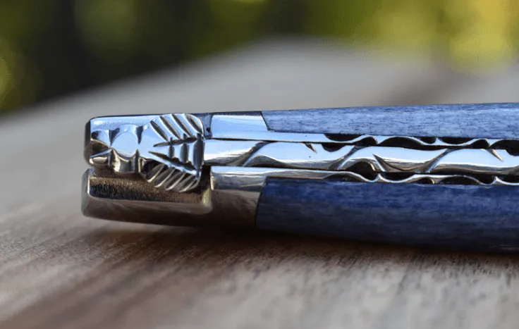 Laguiole en Aubrac Handmade Luxury Plates Multipurpose Knife with Blue Camel Bone Handle, 4.7-in