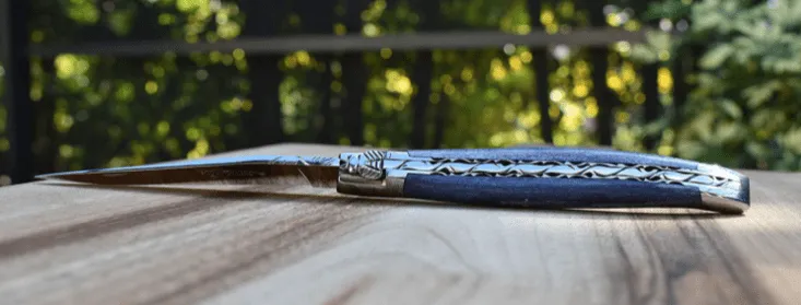 Laguiole en Aubrac Handmade Luxury Plates Multipurpose Knife with Blue Camel Bone Handle, 4.7-in