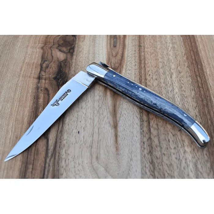 Laguiole en Aubrac Handmade Luxury Plates Multipurpose Knife with Blue Camel Bone Handle, 4.7-in