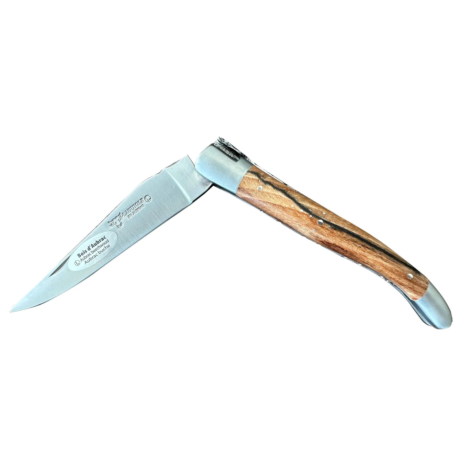 Laguiole en Aubrac Luxury Double Plates Stainless Steel Bolsters Folding Pocket Knife, Aubrac Wood Handles, 4.8-In