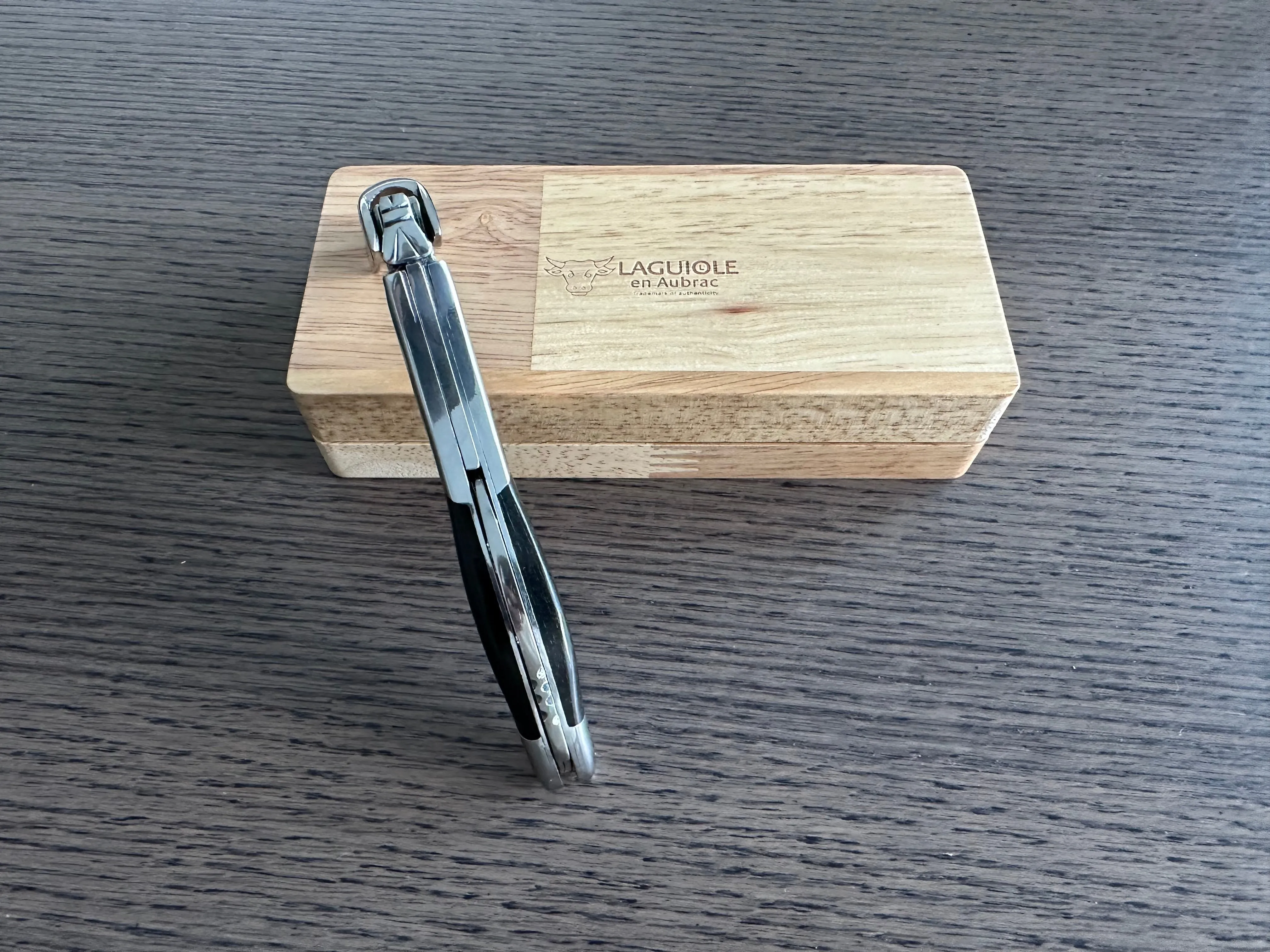 Laguiole en Aubrac Sommelier Waiter's Corkscrew with Ebony Handle, Polished Bolster