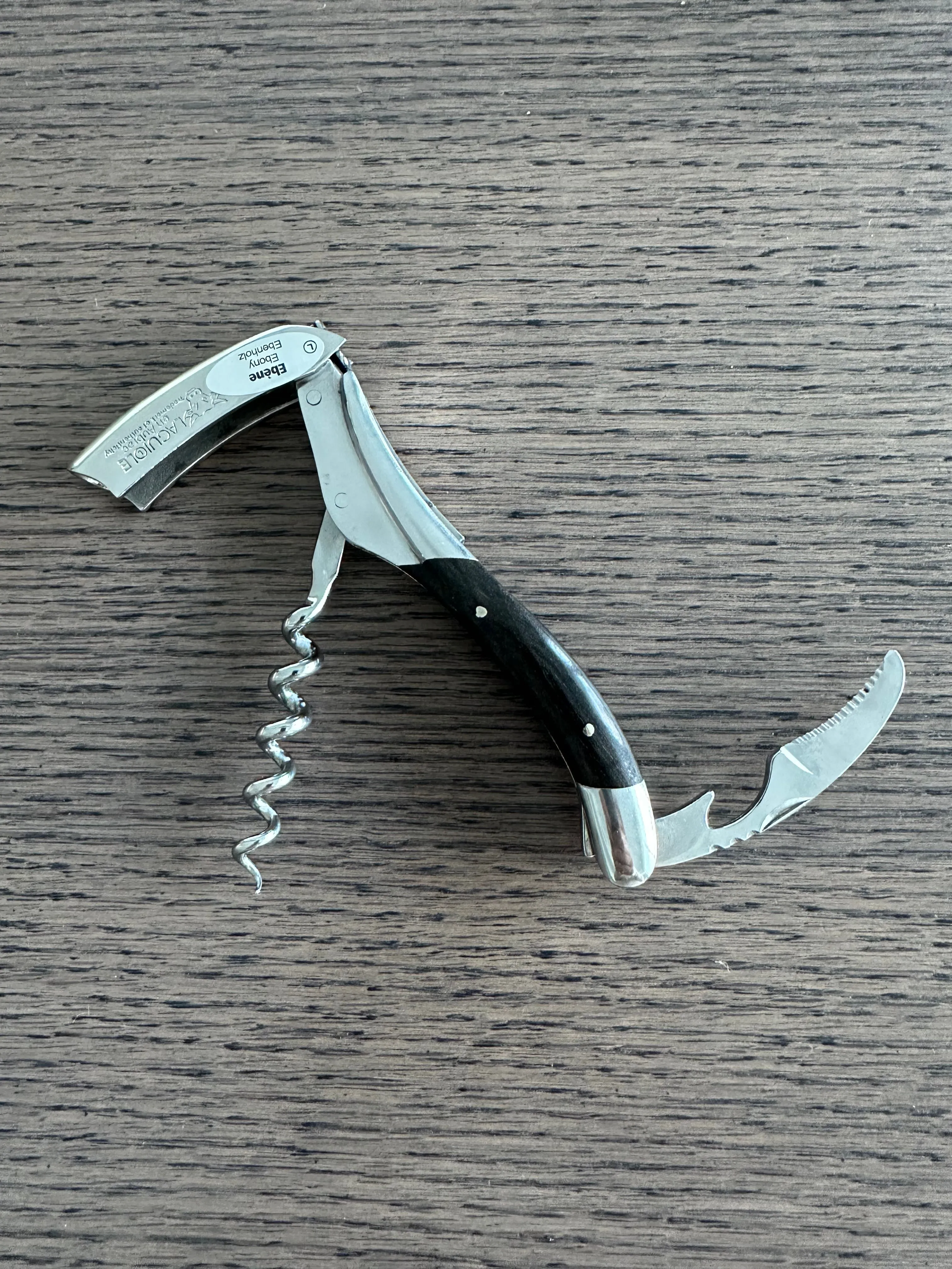 Laguiole en Aubrac Sommelier Waiter's Corkscrew with Ebony Handle, Polished Bolster