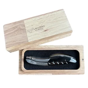 Laguiole en Aubrac Sommelier Waiter's Corkscrew with Ebony Handle, Polished Bolster