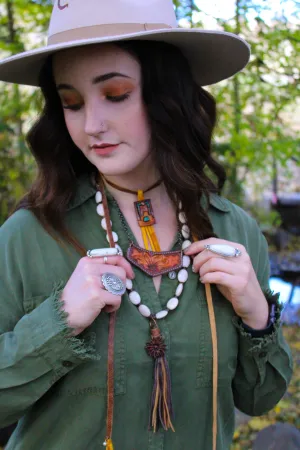 Leather Necklace with Cream beads