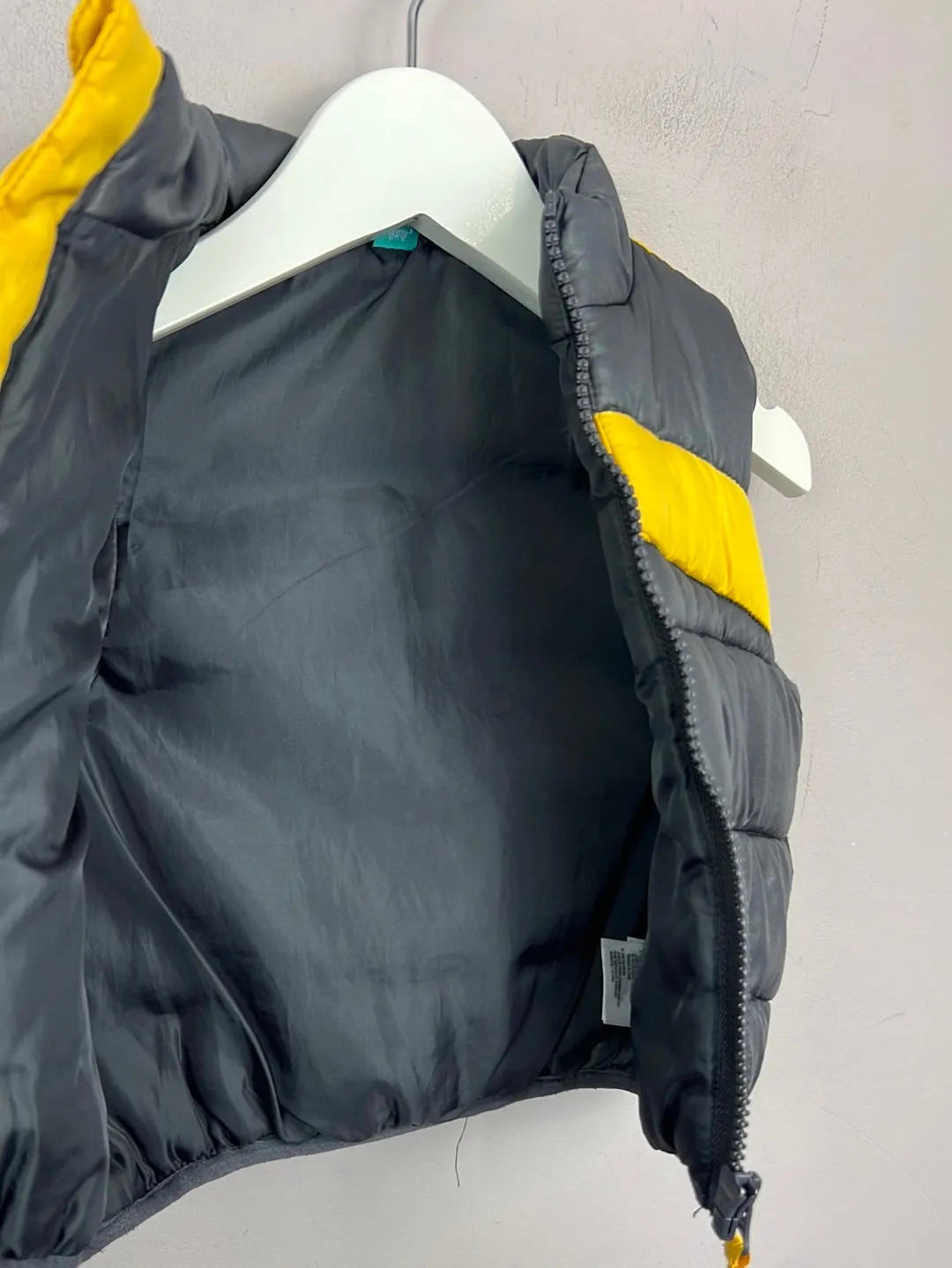 Little Bird grey yellow padded gilet 9-12m