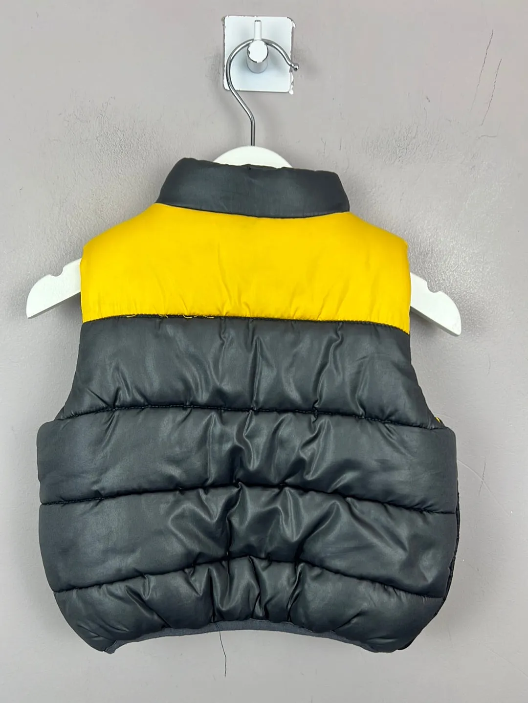 Little Bird grey yellow padded gilet 9-12m
