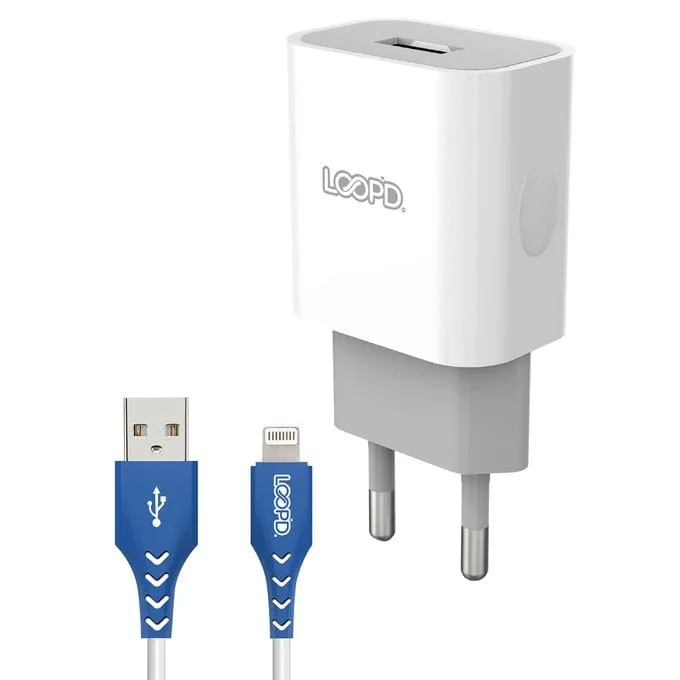 Loopd 1 Port 2.1A Wall Charger With Lightning Cable - White