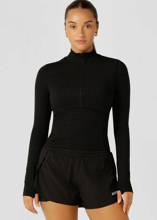 Lorna Jane High Definition Reflective 1/2 Zip Long Sleeve Top - Black