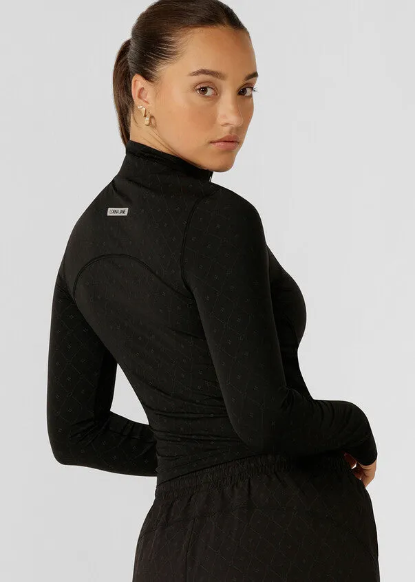Lorna Jane High Definition Reflective 1/2 Zip Long Sleeve Top - Black