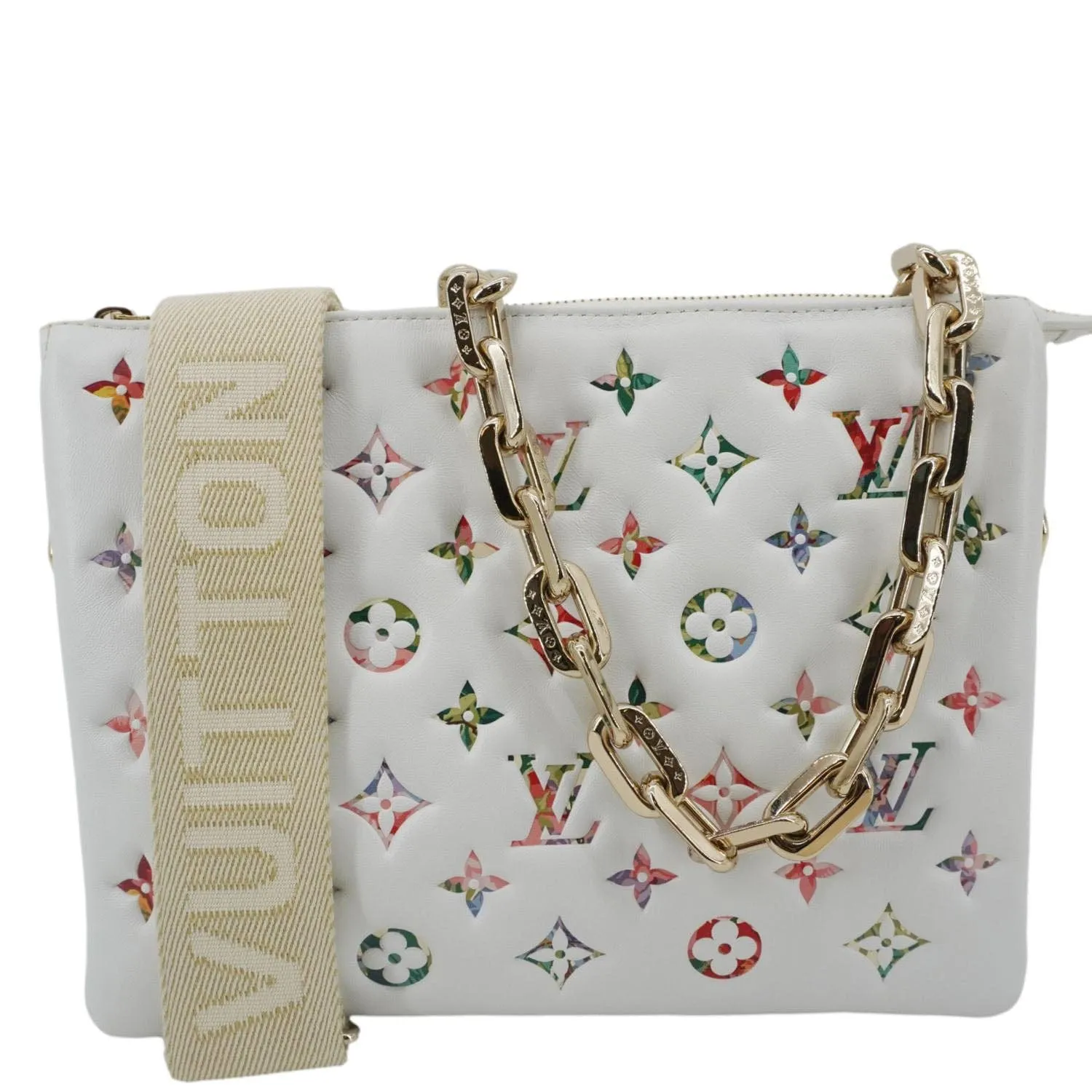 LOUIS VUITTON Coussin PM Monogram Flower Embossed Leather Shoulder Bag Multicolor