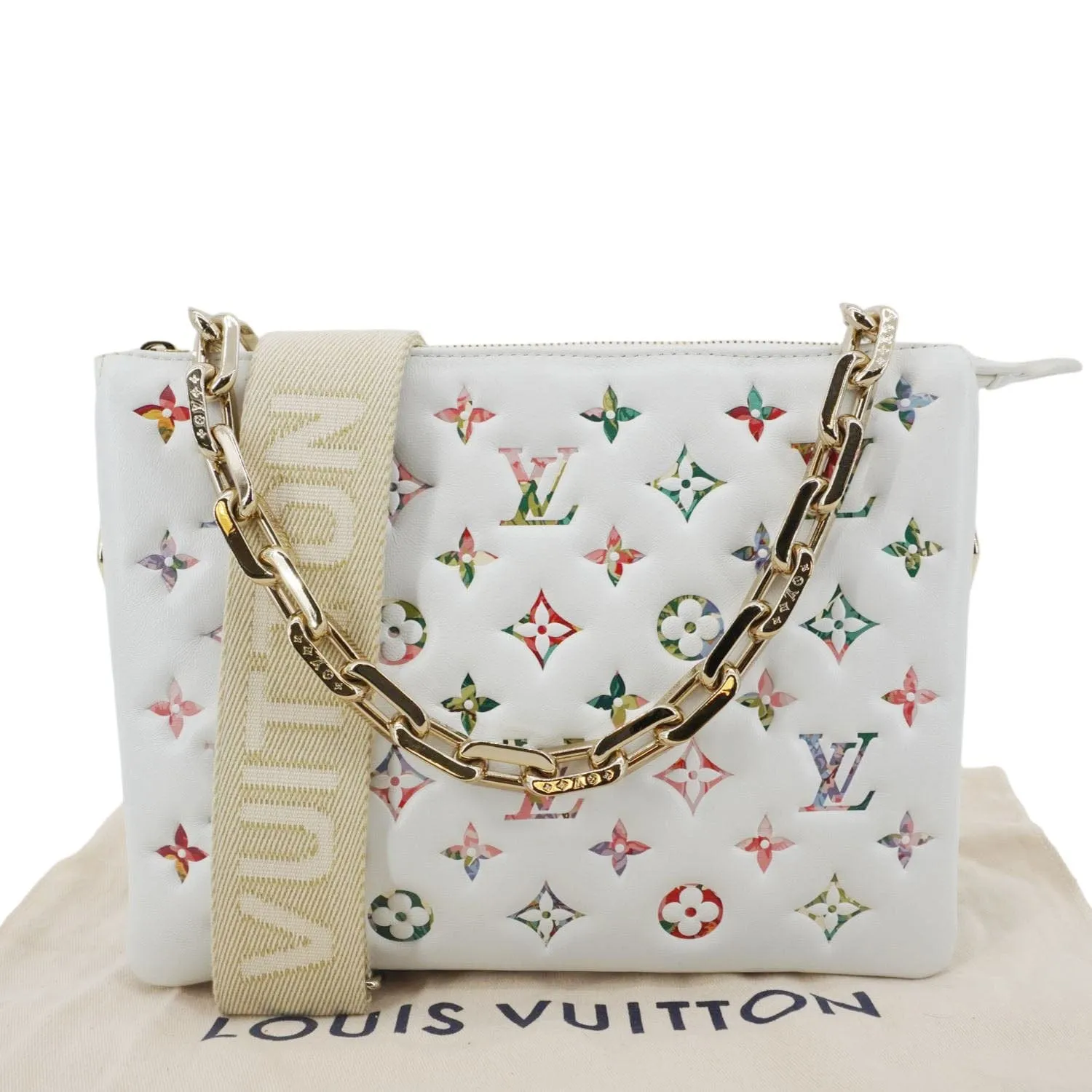 LOUIS VUITTON Coussin PM Monogram Flower Embossed Leather Shoulder Bag Multicolor