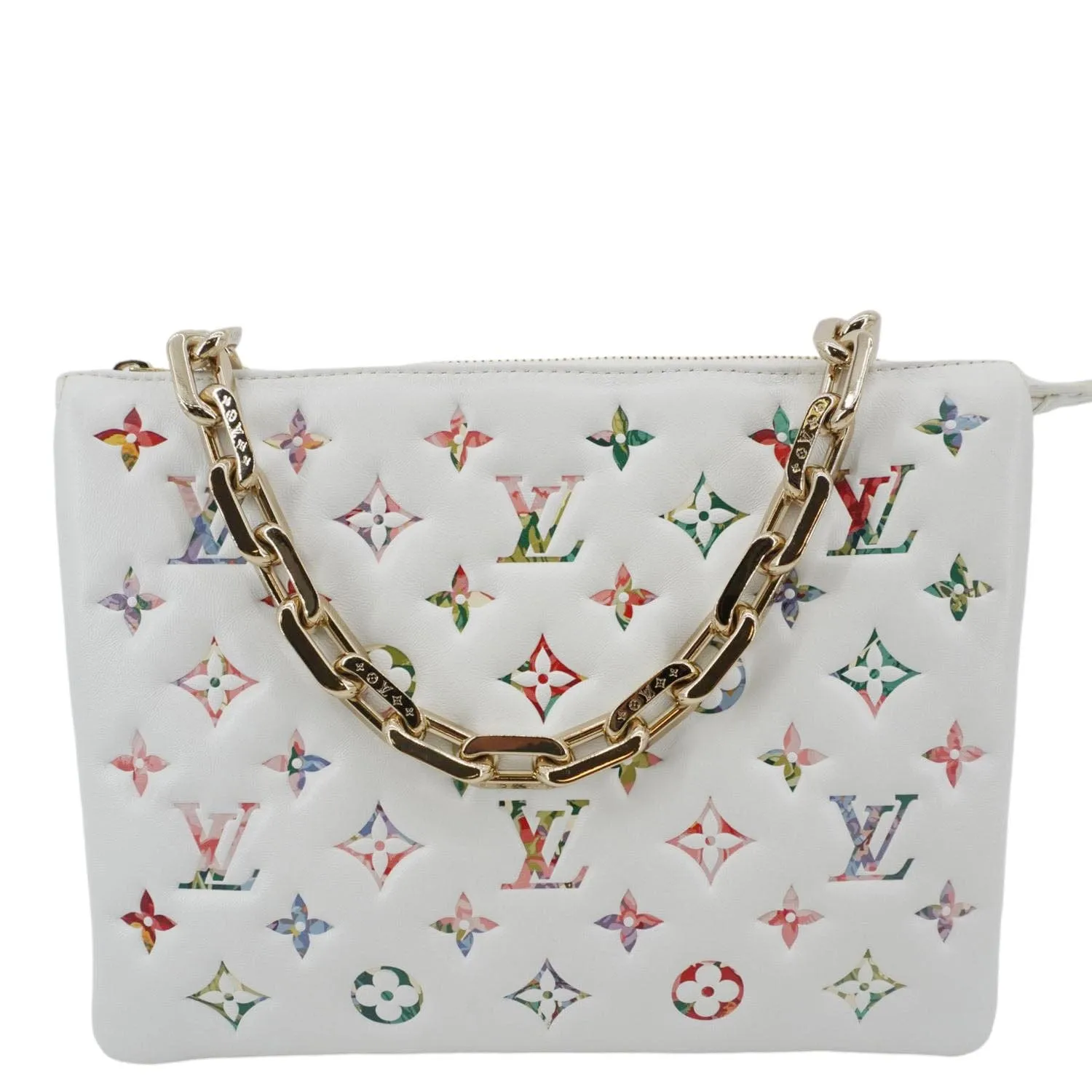 LOUIS VUITTON Coussin PM Monogram Flower Embossed Leather Shoulder Bag Multicolor