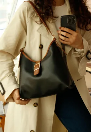 <tc>Sac à main et à épaule vintage Asya avec détail de boucle dorée - Noir

</tc>