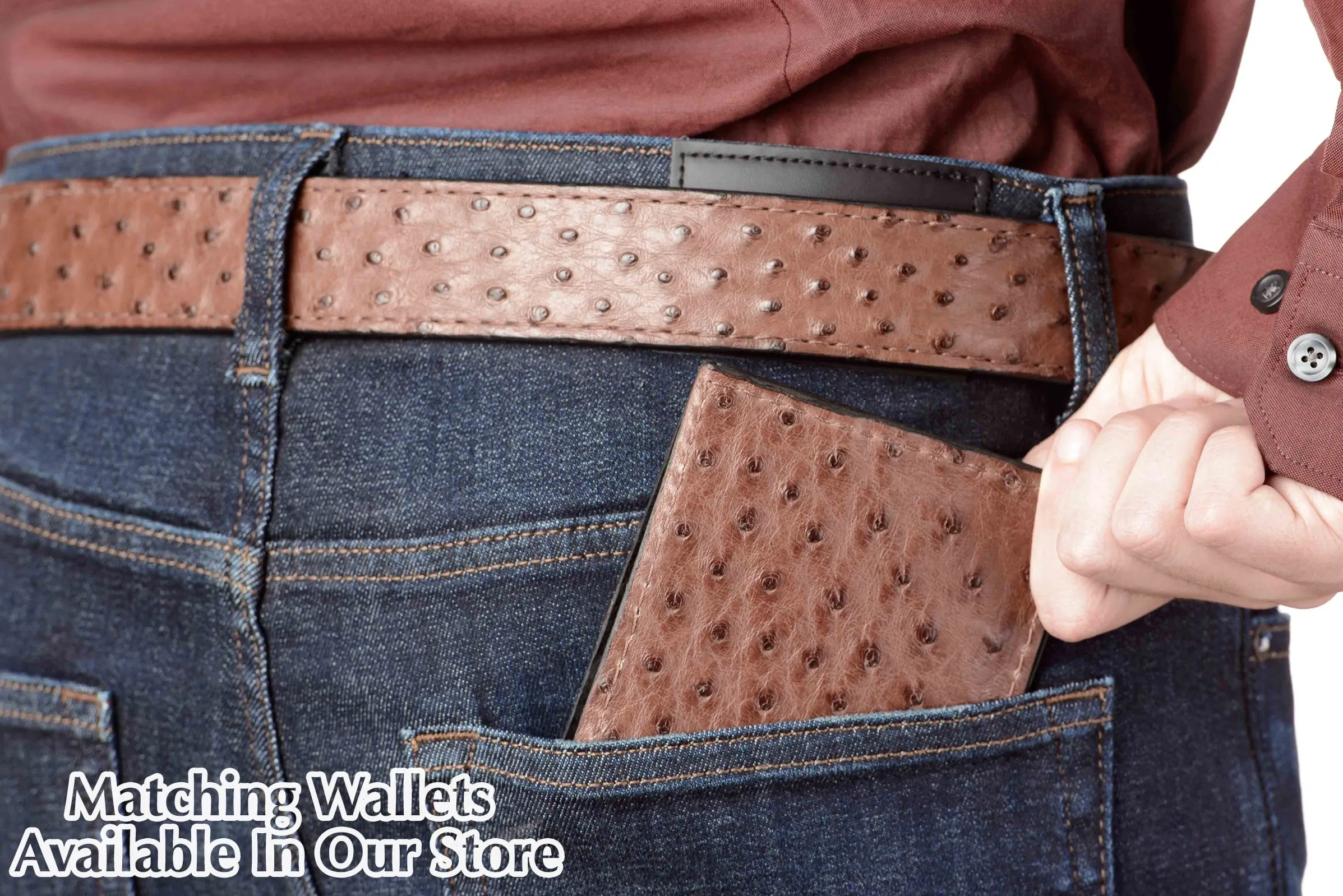 Men's Brown South African Ostrich Skin Max Thickness Gun Belt