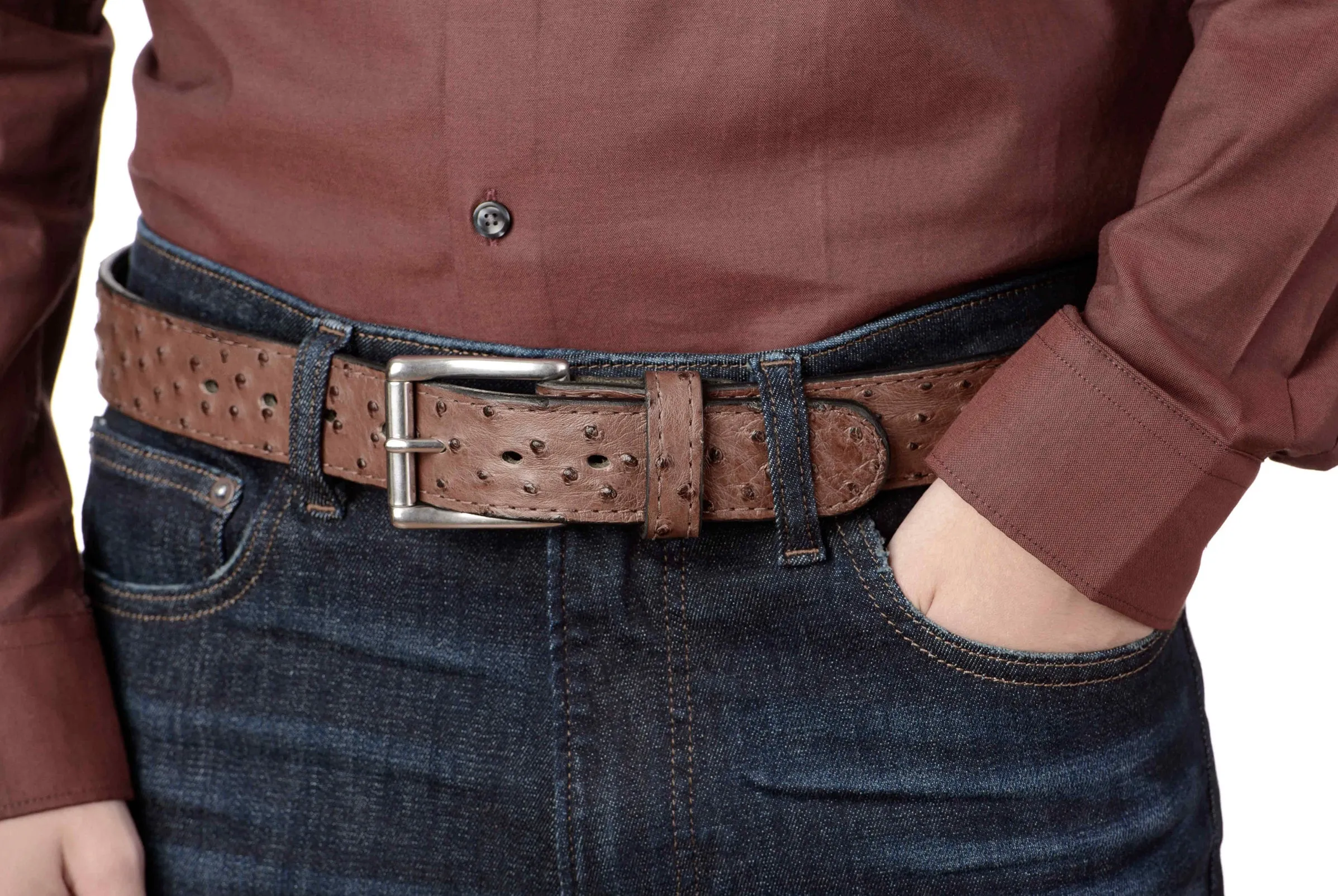 Men's Brown South African Ostrich Skin Max Thickness Gun Belt