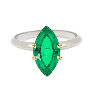 Minimalist Green Emerald Ring Solitaire Marquise Cut