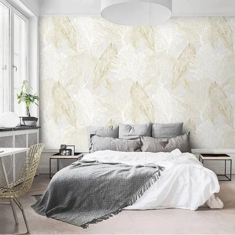 Minimalist Neutral Tropical Leaves Wallpaper