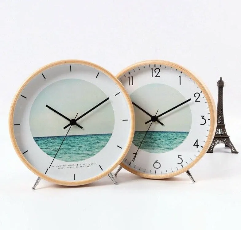 Minimalist Nordic Ocean Pattern Wood Clock