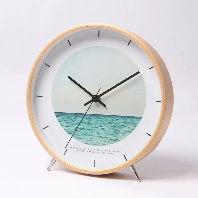 Minimalist Nordic Ocean Pattern Wood Clock