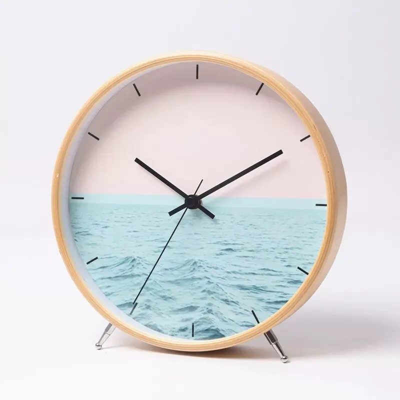 Minimalist Nordic Ocean Pattern Wood Clock