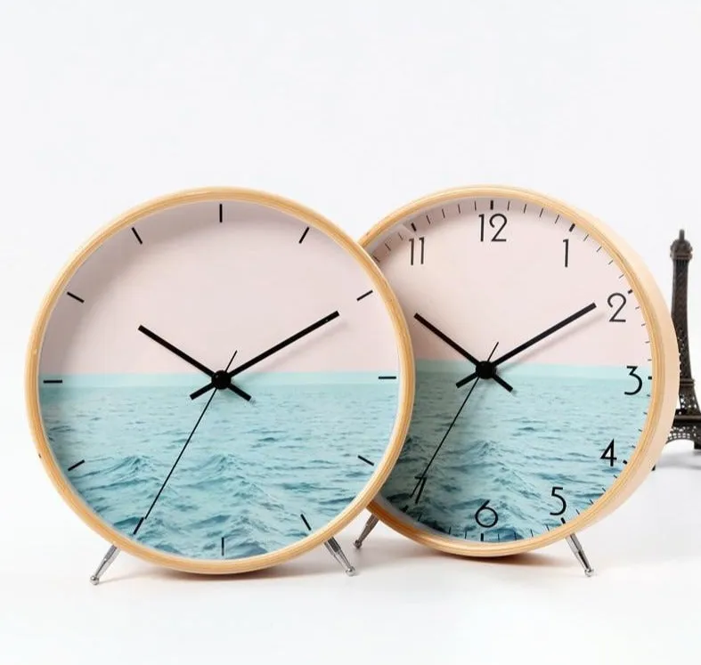 Minimalist Nordic Ocean Pattern Wood Clock