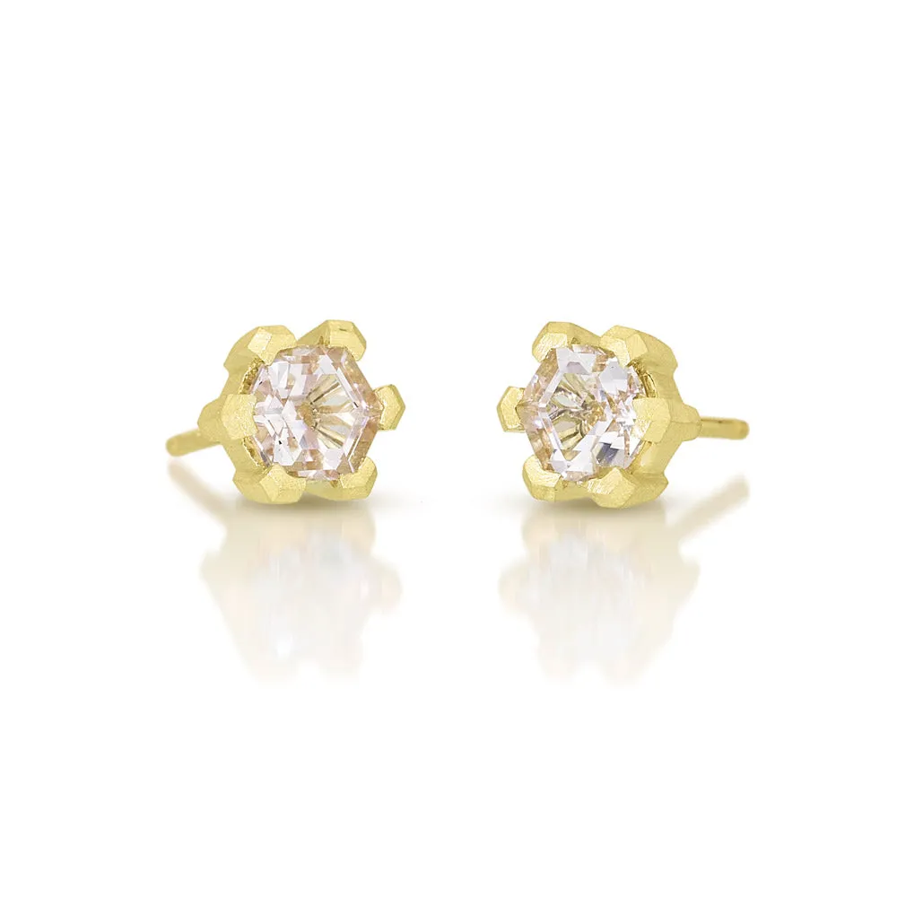 Morganite V Prong Hexagon Studs