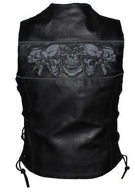 MOTORCYCLE RIDERS LADIES SKULL LEATHER ZIPPER VEST WITH LACES & 2 GUN POCKETS