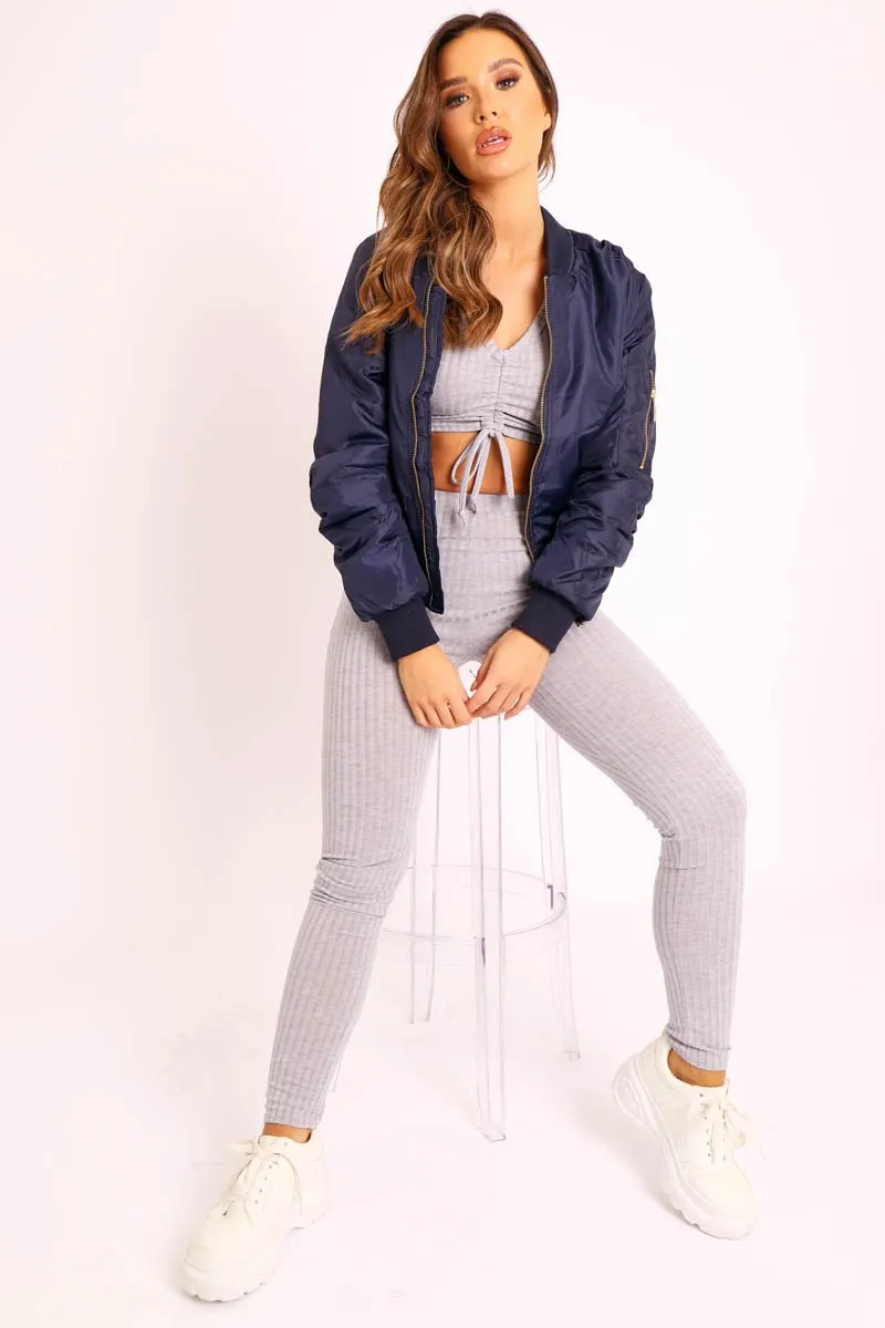Navy Padded Bomber Jacket - Chelsy