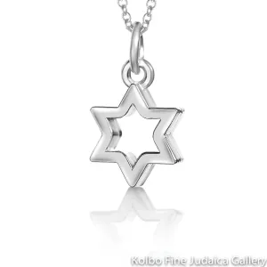 Necklace, Star, Outline Design, 16" Chain, Sterling Silver