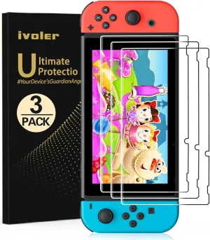 NEW iVoler 3 Pack Tempered Glass Screen Protector for Nintendo Switch, Clear HD Anti-Scratch Compatible Nintendo Switch