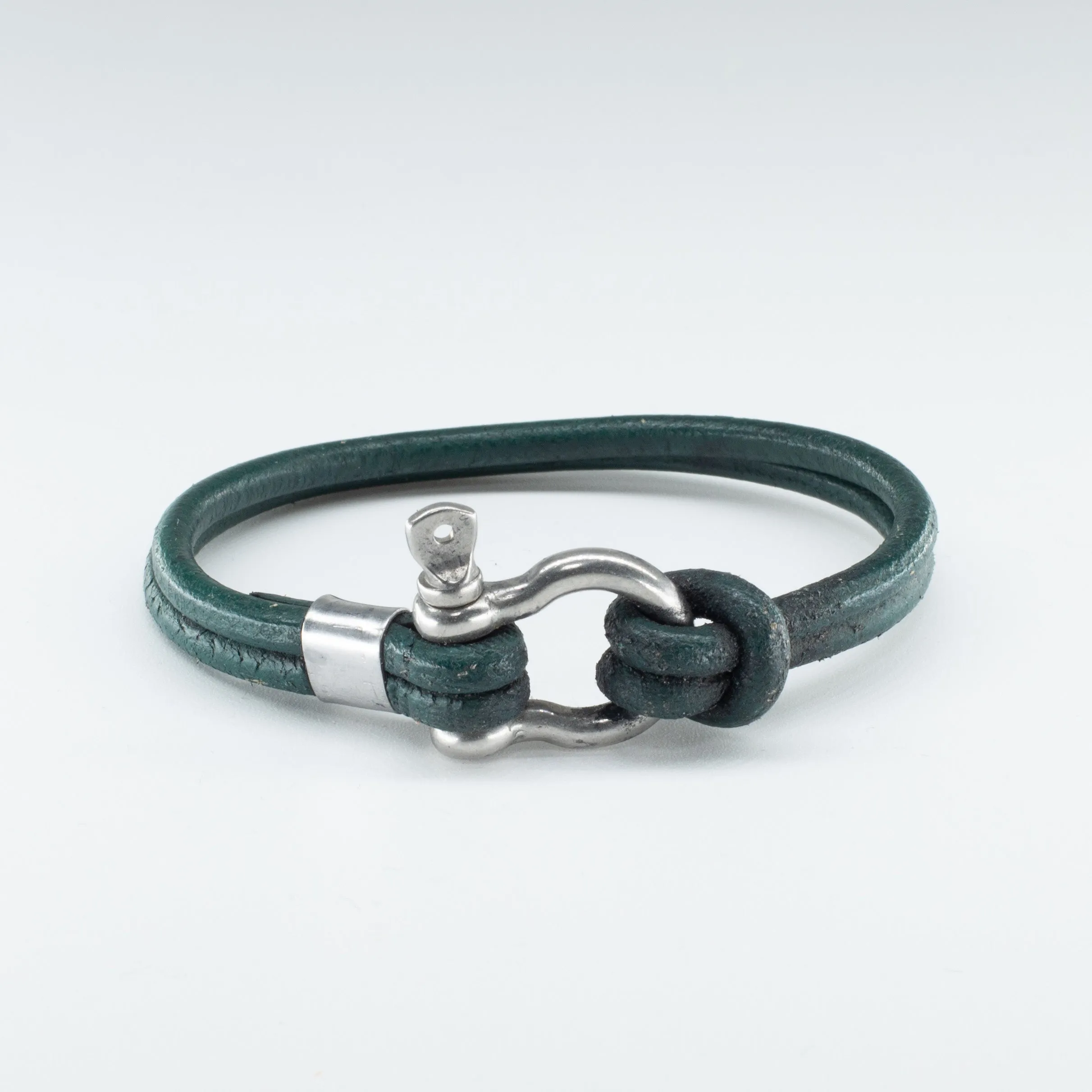 Organic, Double-Stranded, Rounded Leather Wristband with the “Sailor Knot” Stainless Steel Clasp
