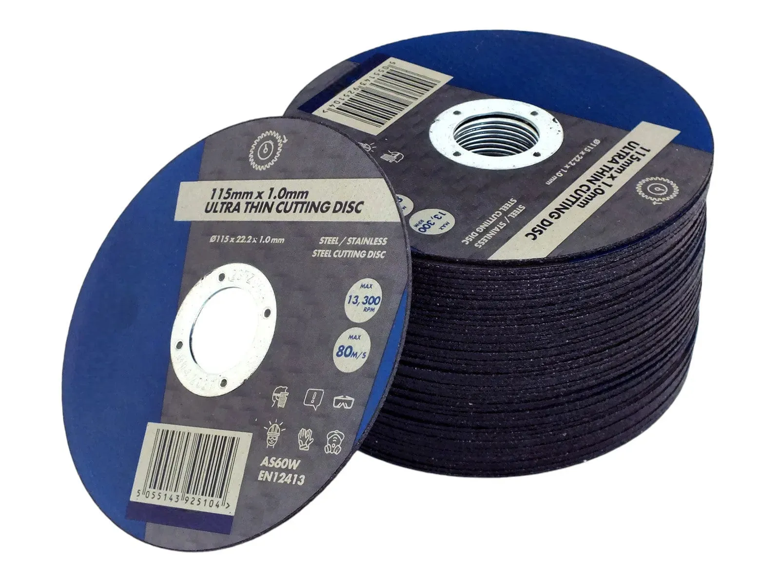Pack of 50 Ultra Thin Cutting Discs for Steel and Stainless Steel | 1 x 115 x 22.2mm | Includes Storage Tin