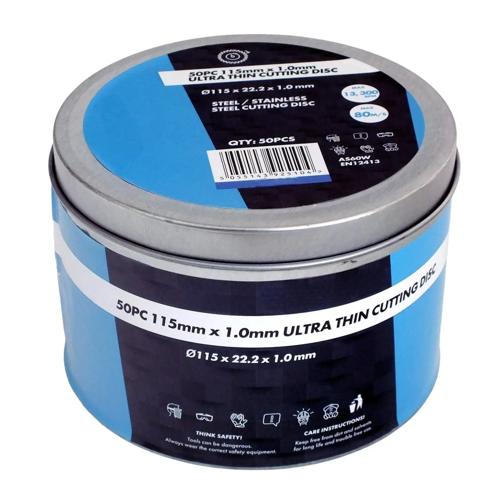 Pack of 50 Ultra Thin Cutting Discs for Steel and Stainless Steel | 1 x 115 x 22.2mm | Includes Storage Tin