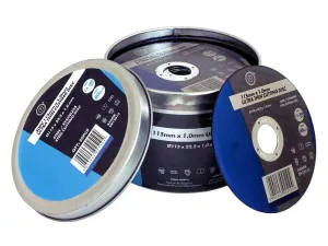 Pack of 50 Ultra Thin Cutting Discs for Steel and Stainless Steel | 1 x 115 x 22.2mm | Includes Storage Tin