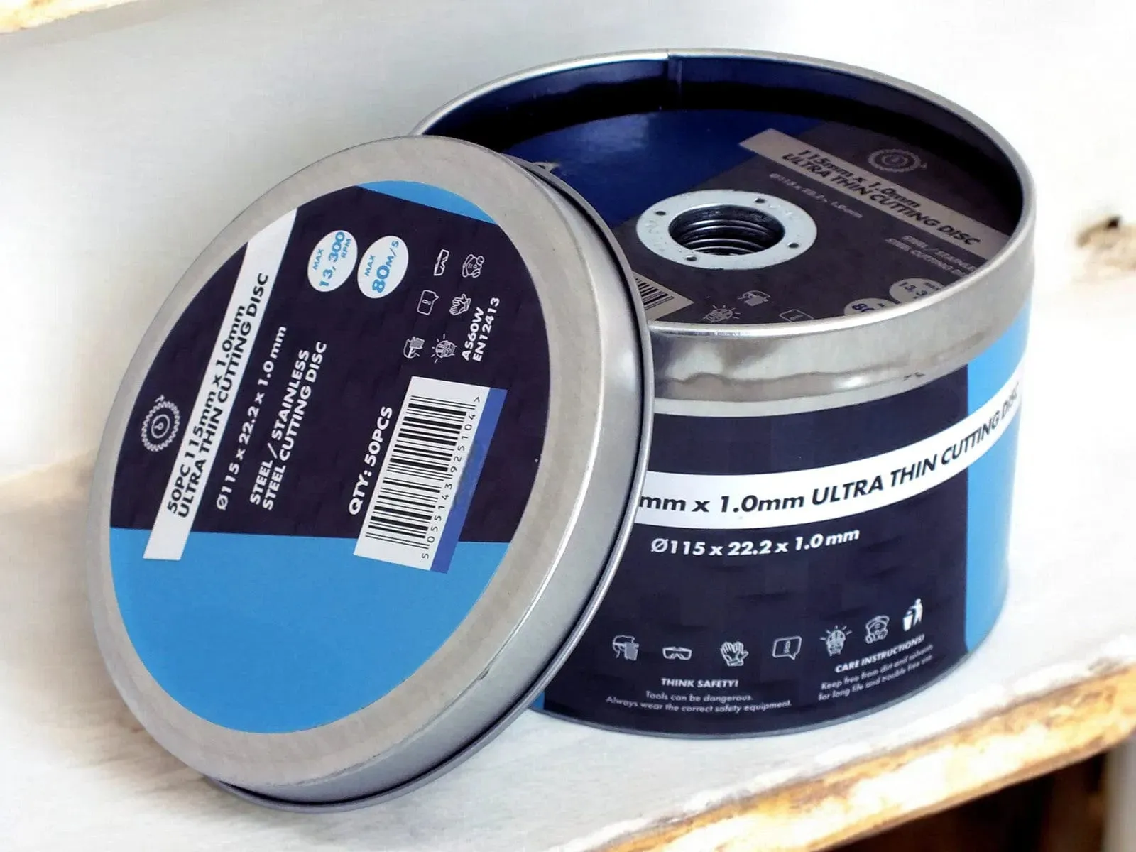 Pack of 50 Ultra Thin Cutting Discs for Steel and Stainless Steel | 1 x 115 x 22.2mm | Includes Storage Tin