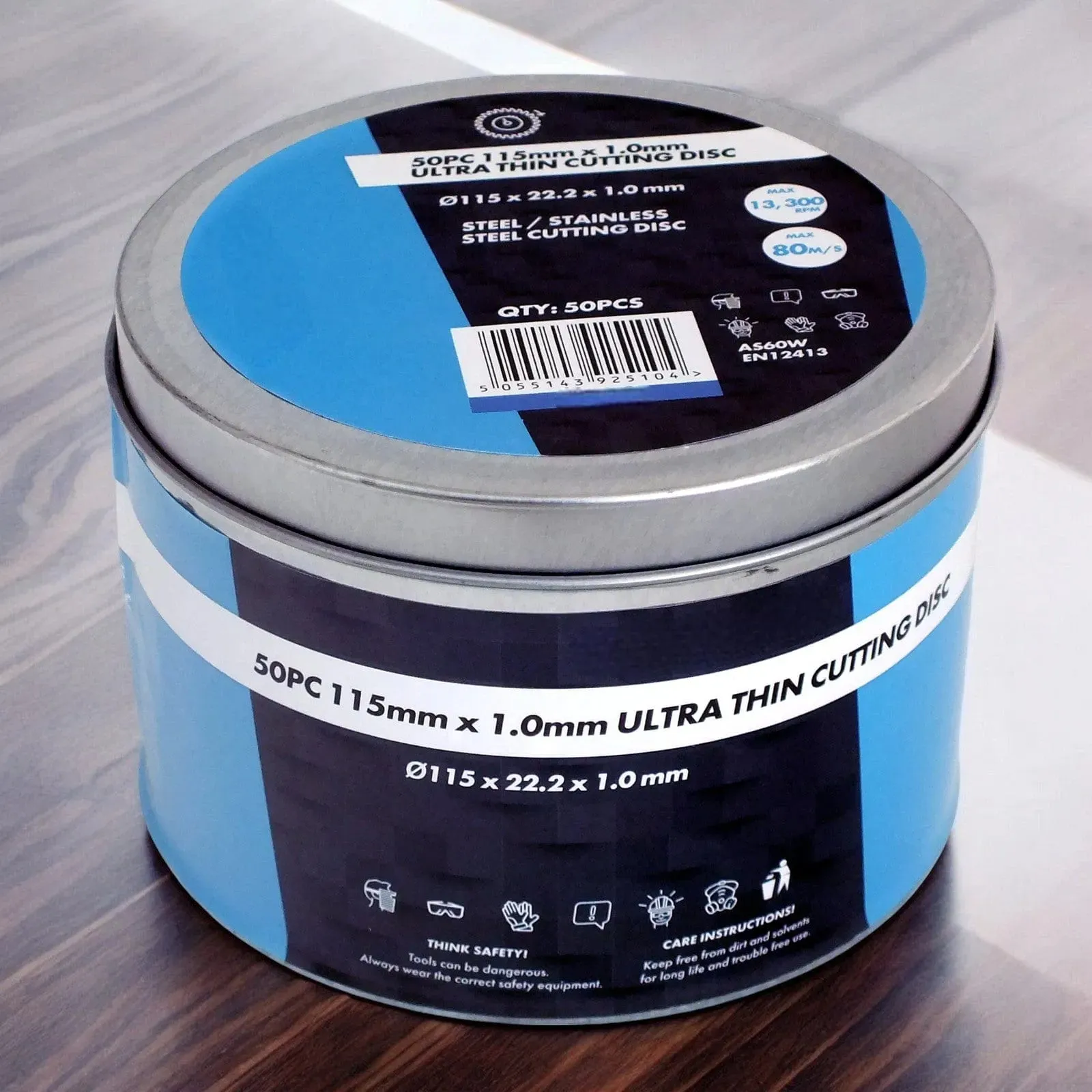 Pack of 50 Ultra Thin Cutting Discs for Steel and Stainless Steel | 1 x 115 x 22.2mm | Includes Storage Tin