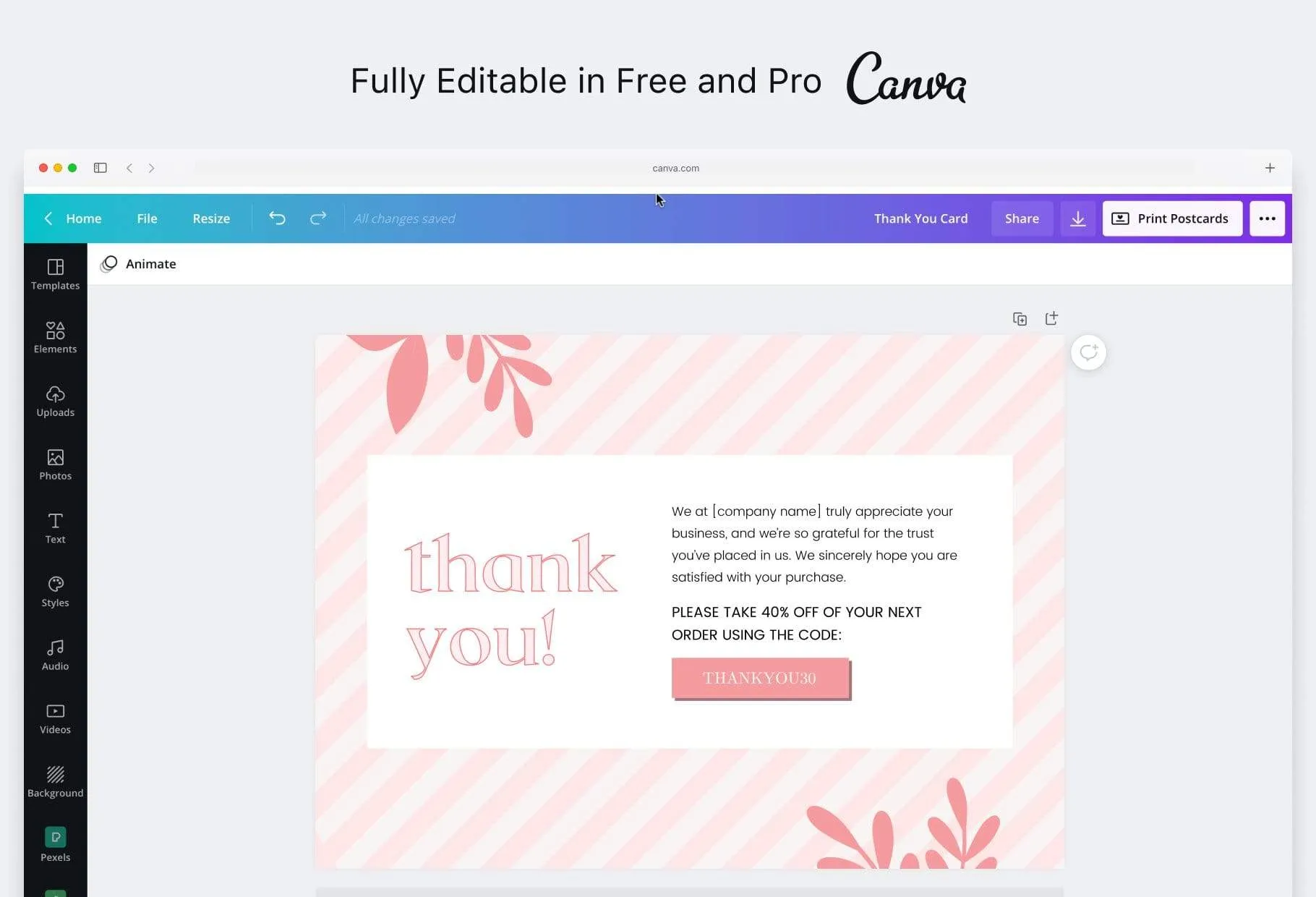 Paola Printable Thank You Card Packaging Insert Note Canva Template