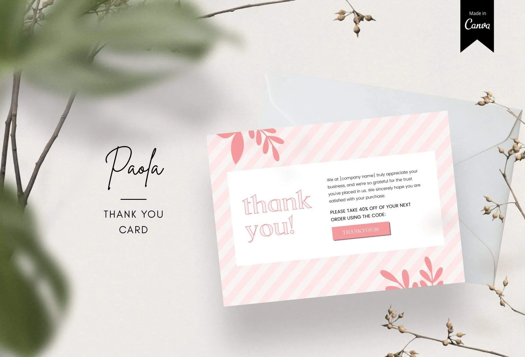 Paola Printable Thank You Card Packaging Insert Note Canva Template