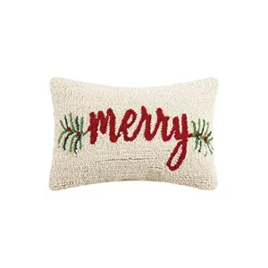 Peking Handicraft Merry Balsam Hooked Christmas Pillow, 12" x 8"