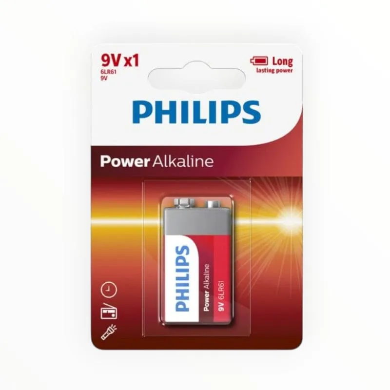Philips Power Alkaline 6LR61 Battery 9V 1 Pack
