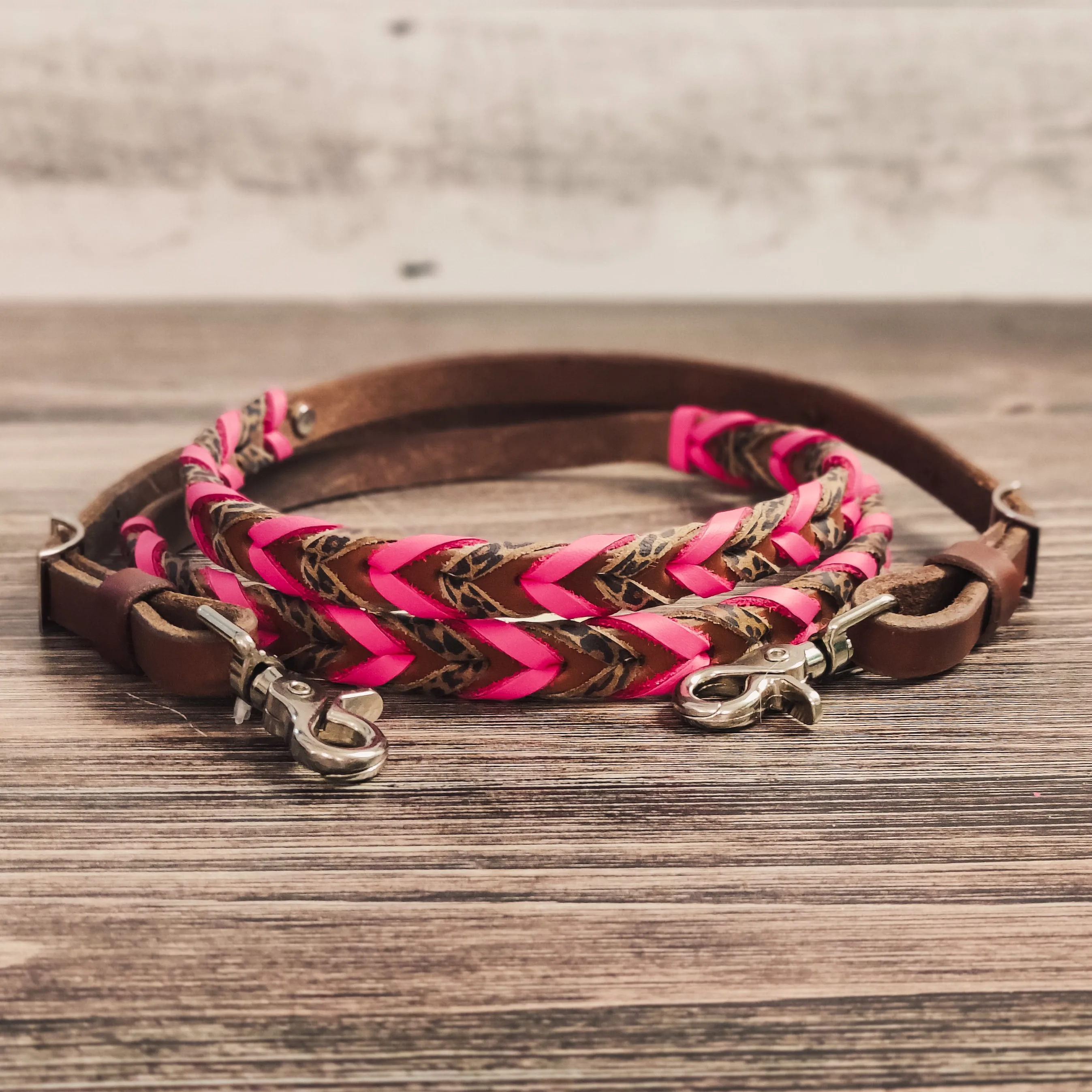 Pink & Cheetah Double Laced Barrel Reins