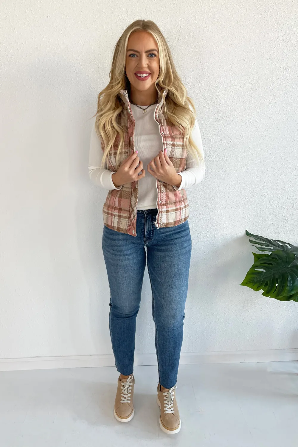 Plaid Knit Padded Vest
