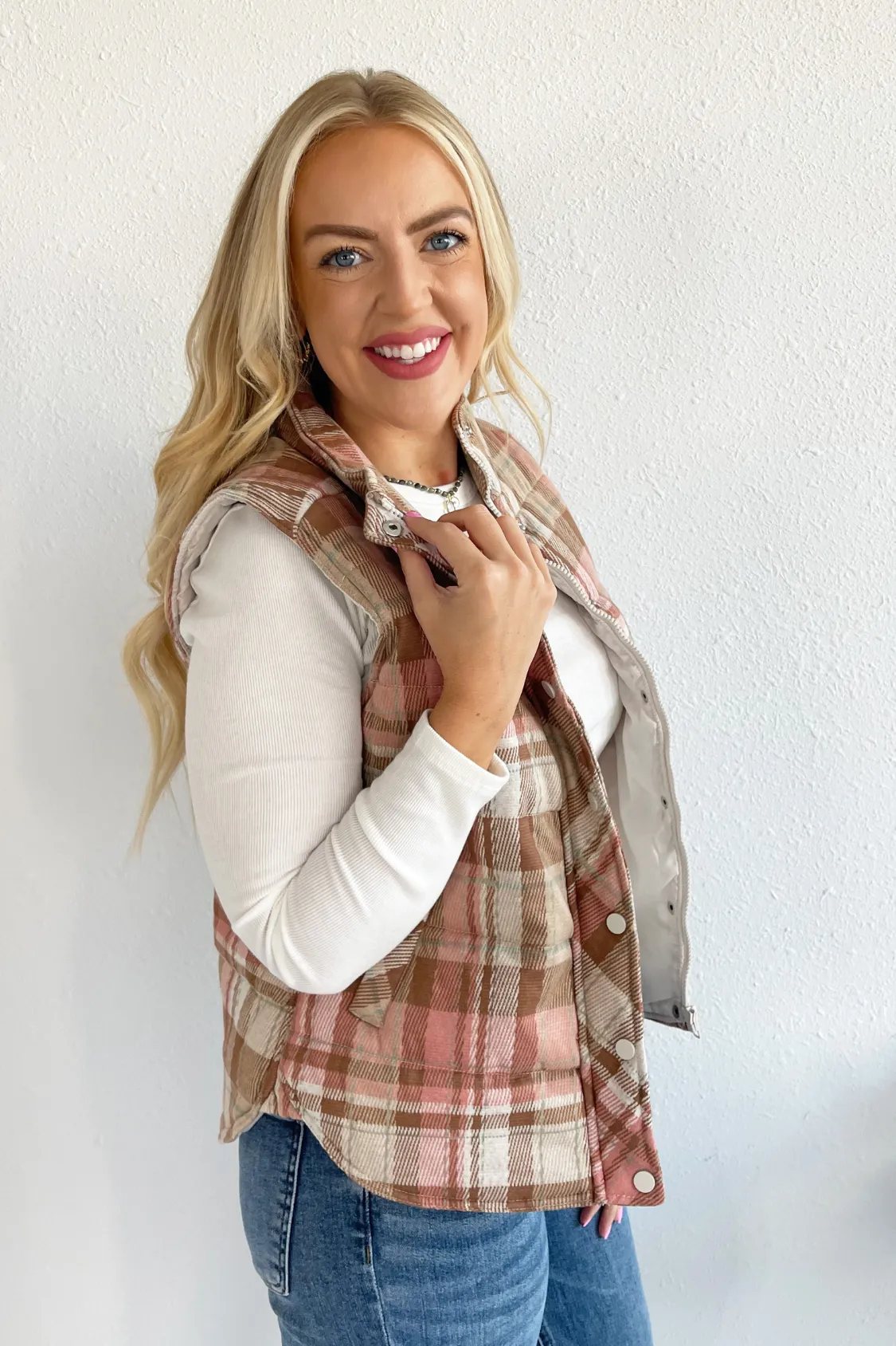 Plaid Knit Padded Vest