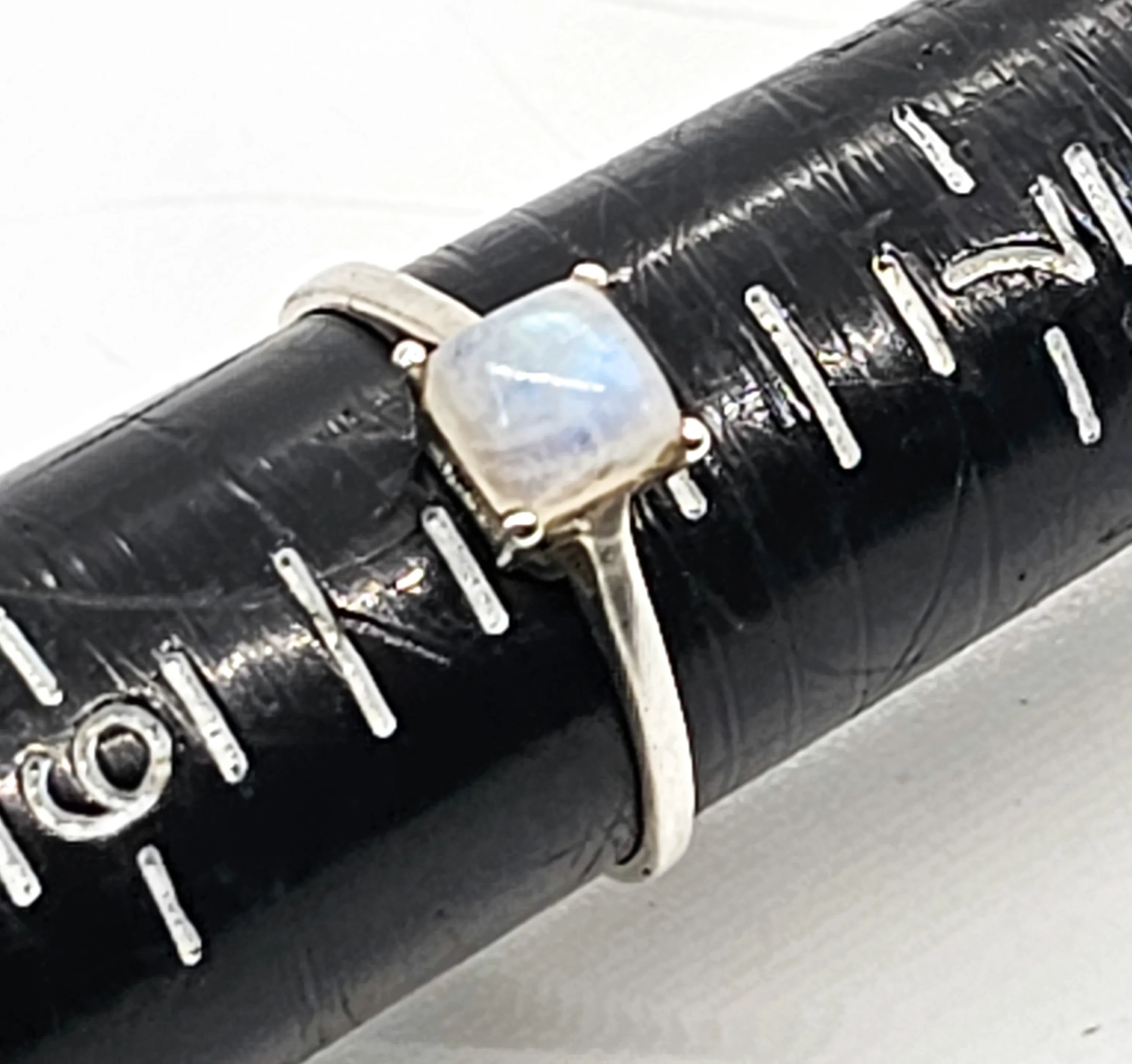 Princess cut flashy blue moonstone minimalist sterling silver ring size 8