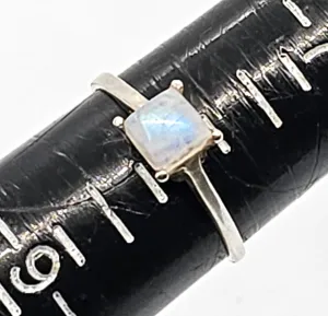 Princess cut flashy blue moonstone minimalist sterling silver ring size 8