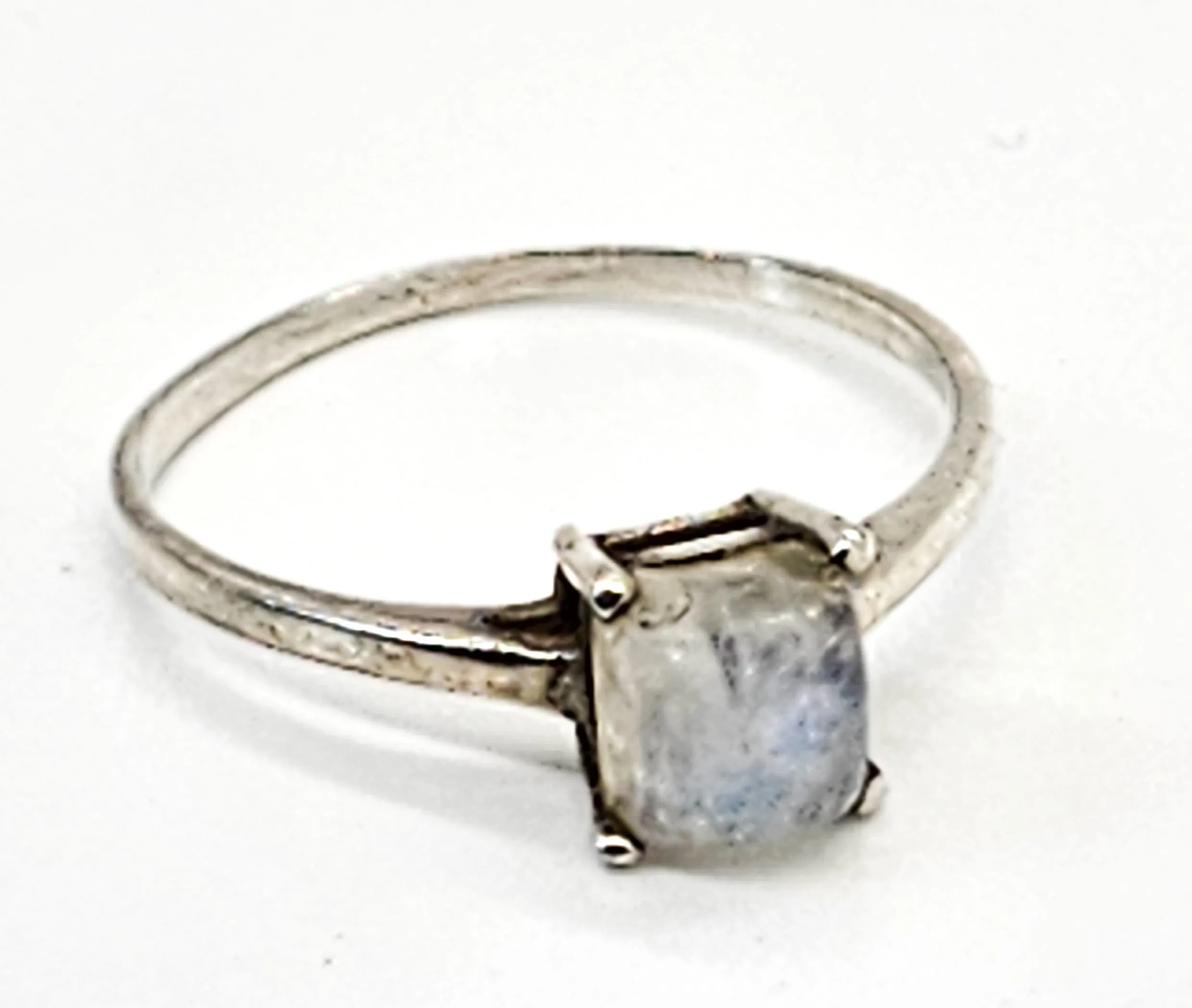 Princess cut flashy blue moonstone minimalist sterling silver ring size 8