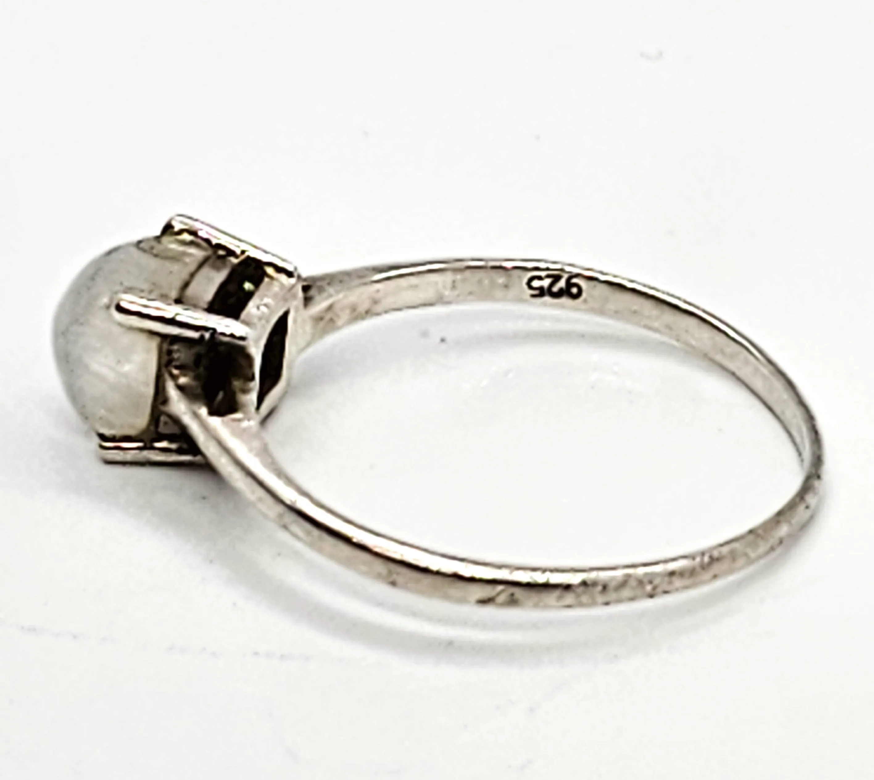 Princess cut flashy blue moonstone minimalist sterling silver ring size 8