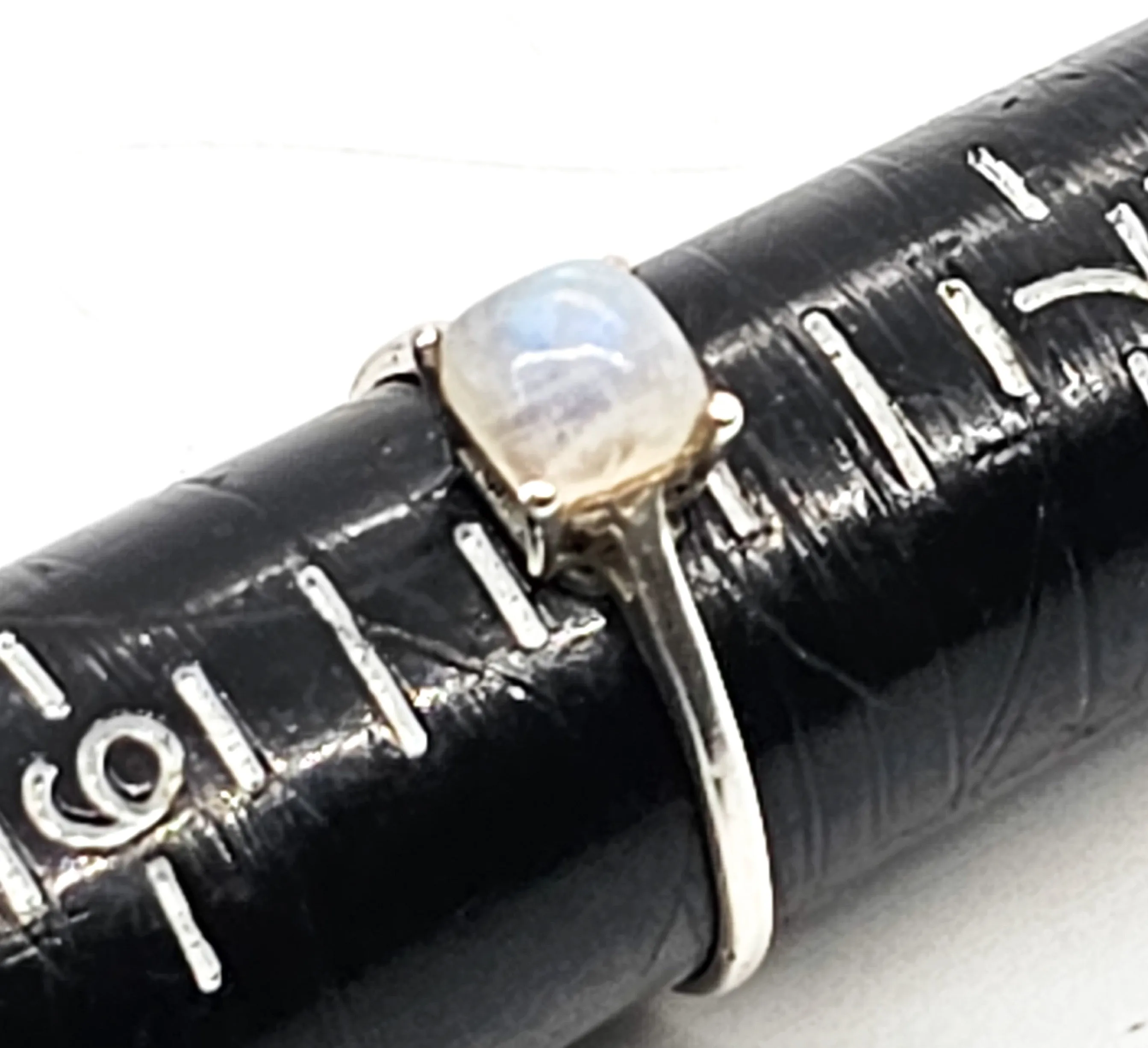 Princess cut flashy blue moonstone minimalist sterling silver ring size 8