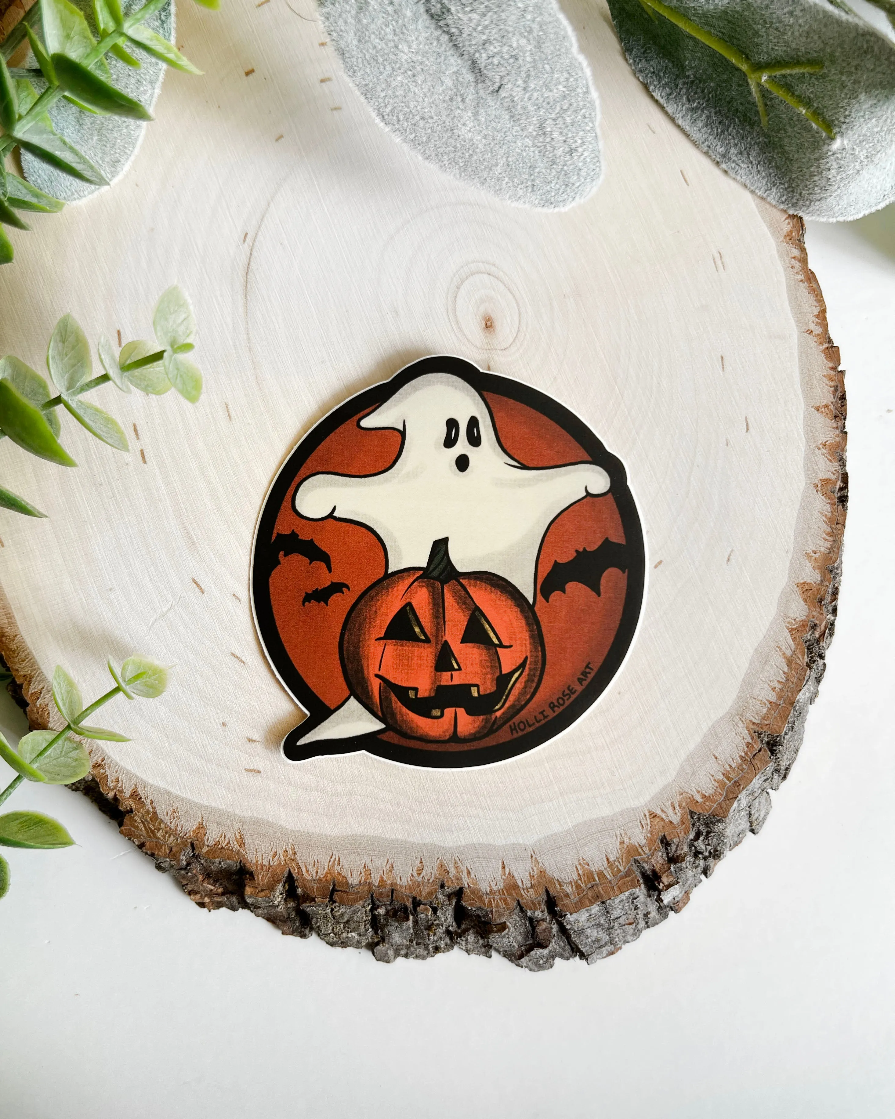 Pumpkin Ghost Vintage Sticker